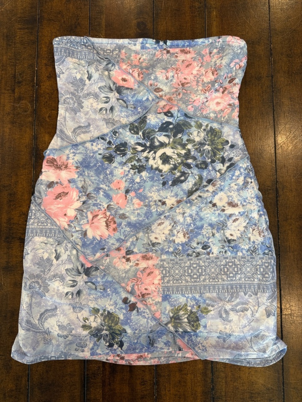 Altar'd State Blue & Pink Floral Strapless Mini Dress